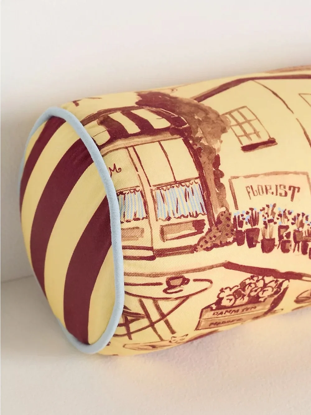 Anthropologie Damson Madder Cotton Printed Bolster Pillow, Neutral Pattern, NWT